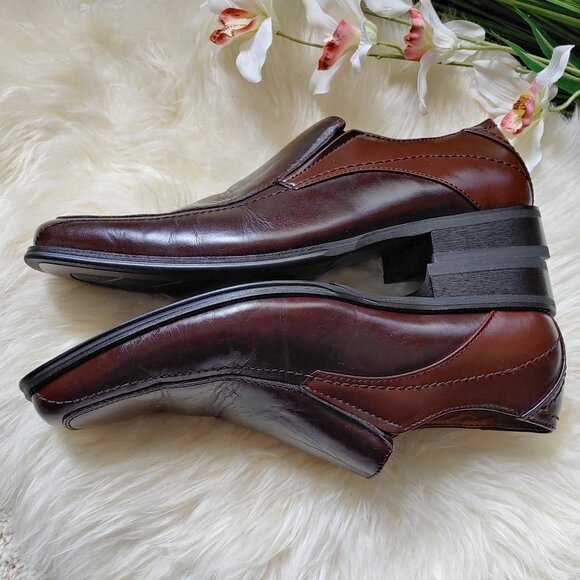 Joseph Abboud Rich Two-Toned Mahogany Brown Loafers Square Toe (12M) - Picture 3 of 11